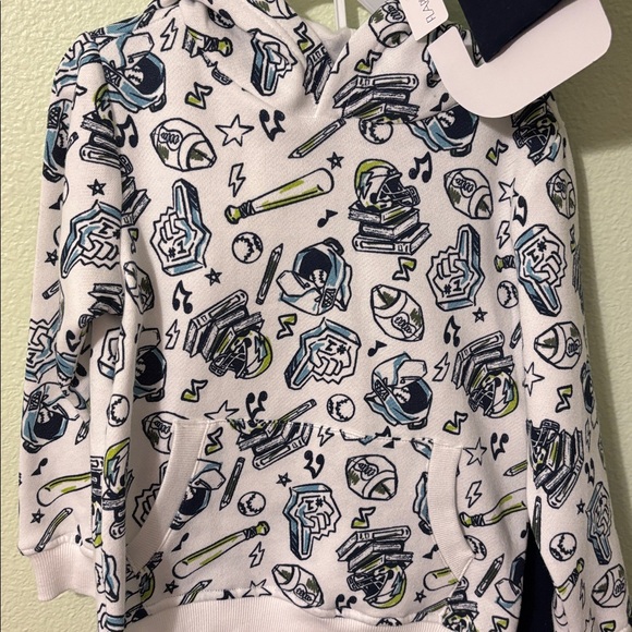 Flapdoodles Sports 3 Piece Set Sweatsuit Jogger Hoodie Navy Backpack Fun Patches - Picture 5 of 10